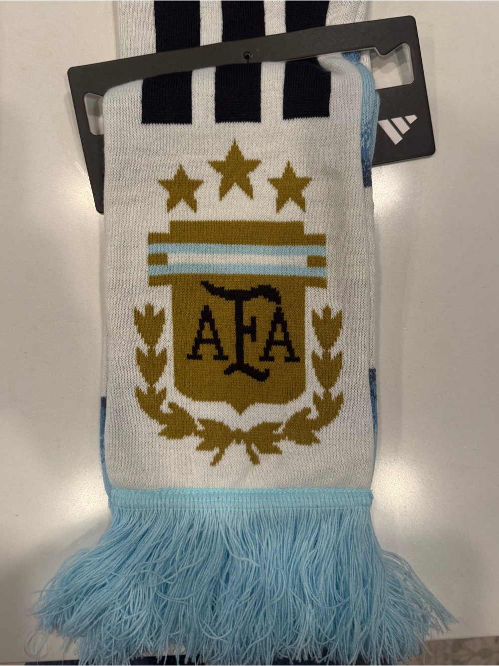 adidas AFA Crest Scarf in Light Blue, White and Gold